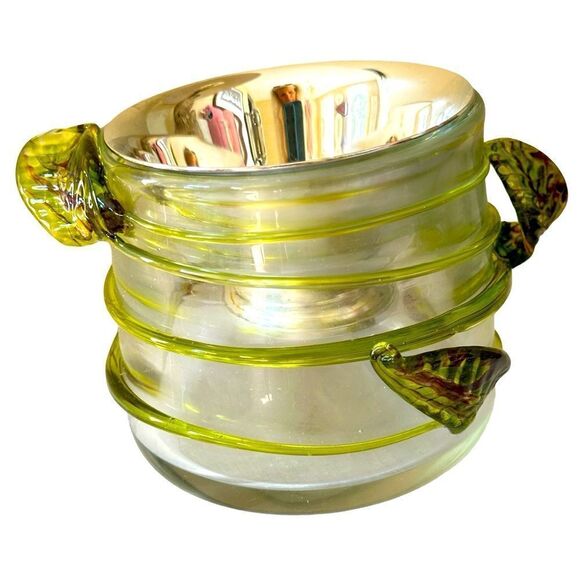 Hand Blown Caged Glass Silver Chalice Bowl Candy Treats Nuts Fancy 2 Piece Set - Picture 9 of 9